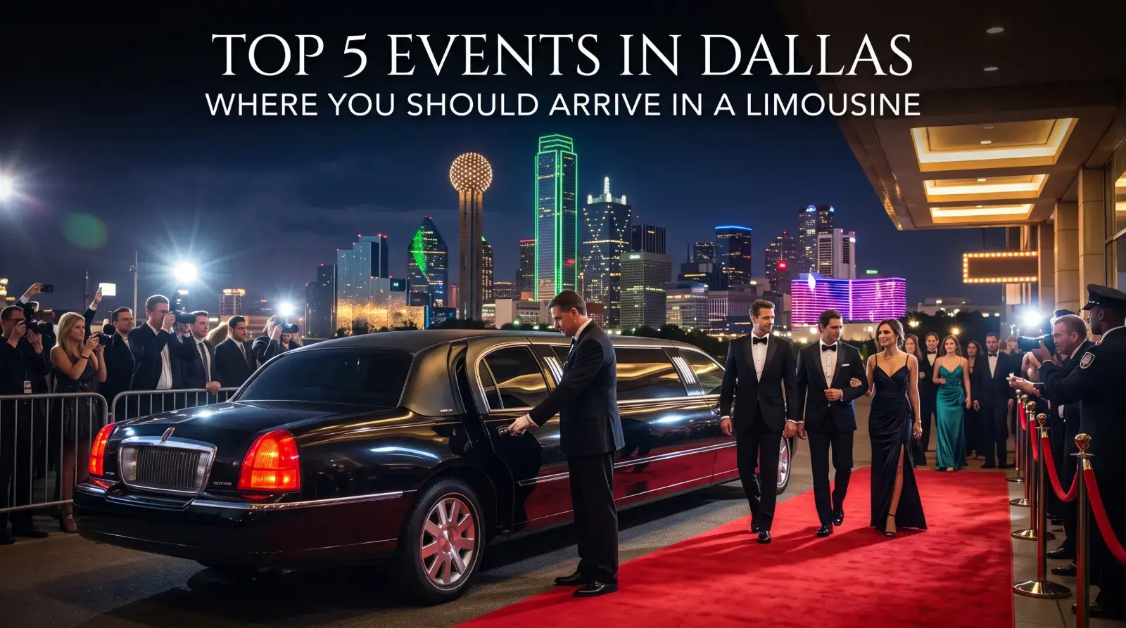 Chauffeured limousine arrival at one of the top events in Dallas