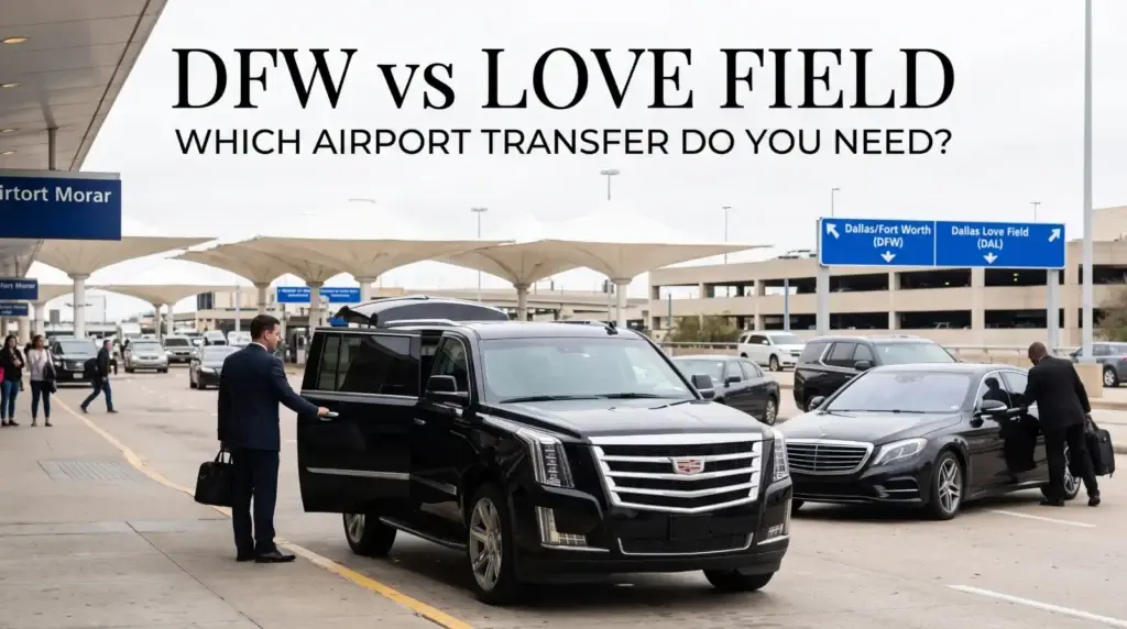 DFW vs Love Field airport transfer with a Luxury Dallas Limo chauffeured car