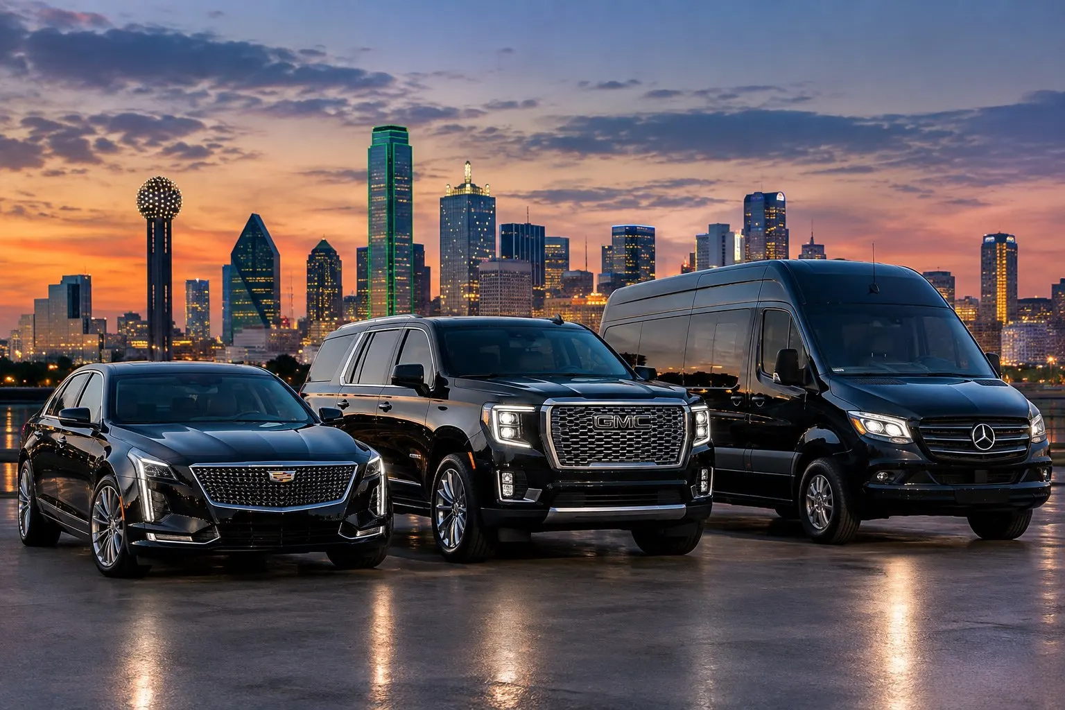 Arlington Limo Service 5 Hourly car service in Dallas: Cadillac sedan, GMC Yukon and Sprinter van