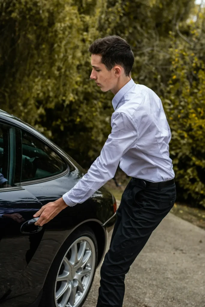 Chauffeur holding the car door for a business client on an hourly booking